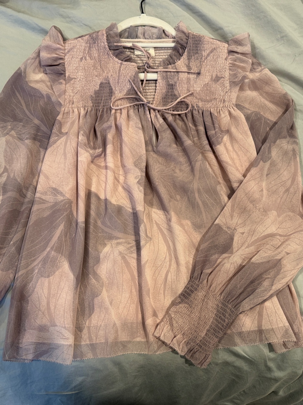 Wilfred Mauve Floral Smocked Yoke Long-Sleeve Dress
